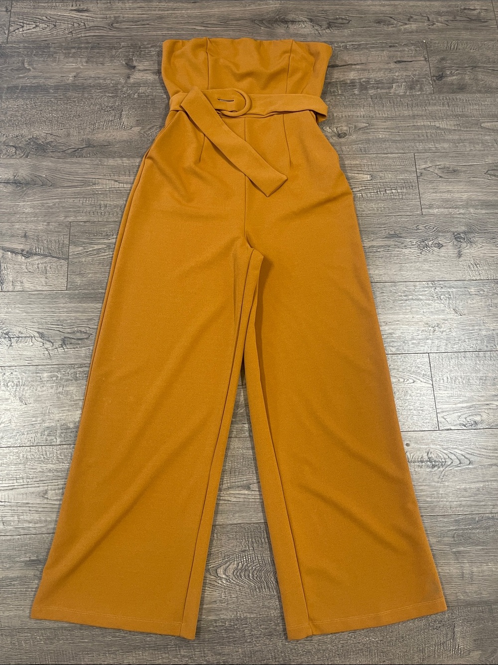 iris Strapless Belted Wide-Leg Jumpsuit - Ochre/Tan